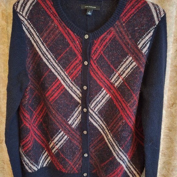 Plaid front cardigan Large Ann Taylor - Picture 4 of 6
